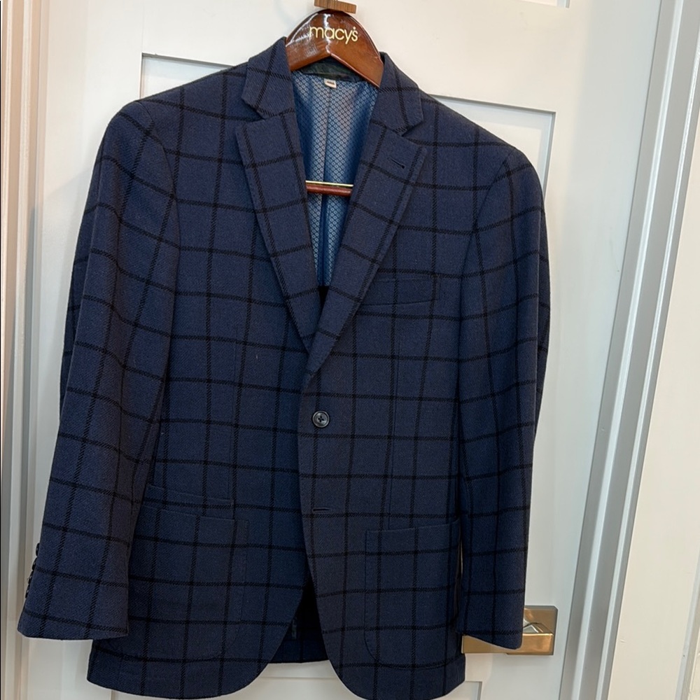 Elegant Blue Blazer with Windowpane Design